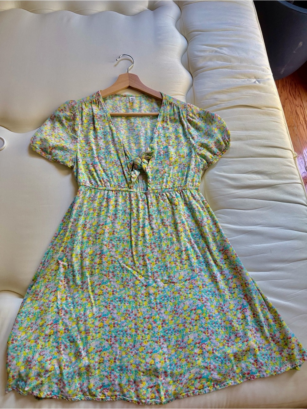 Bp. Pastel Floral Tie-Front Midi Dress in Mint and Pink